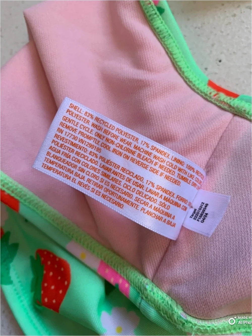 Cat & Jack Girl’s Strawberry Print Bikini Top Size Large NWOT Green Pink Red